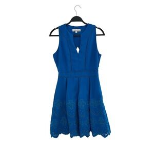 Adelyn Rae Women's Blue Fit & Flare Sleeveless Embroidery Dress M